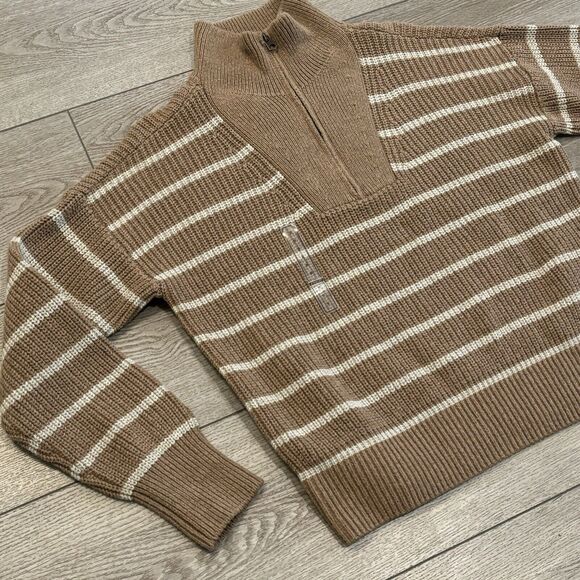 Faherty Women’s Sweater Size Small Mariner Sweater Carmel Brown Stripe Pullover - Picture 3 of 12